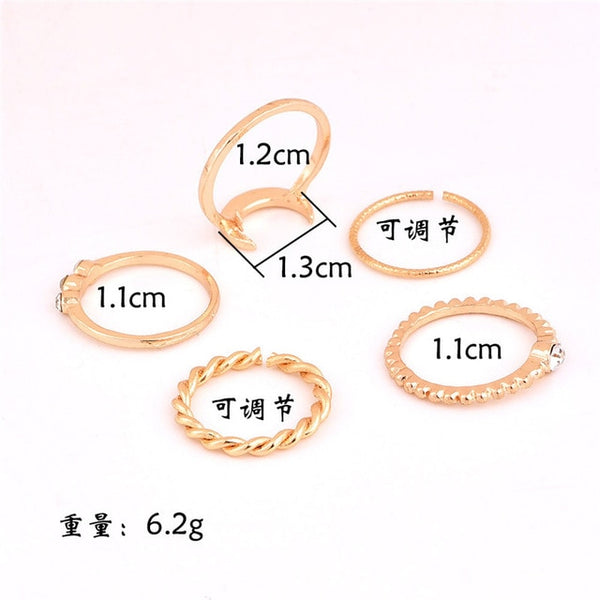 Brief 5pcs/set CZ Crystal Midi Rings for Women Bohemian Moon Charms Rings Wedding Party Punk Jewelry valentines day gift anel
