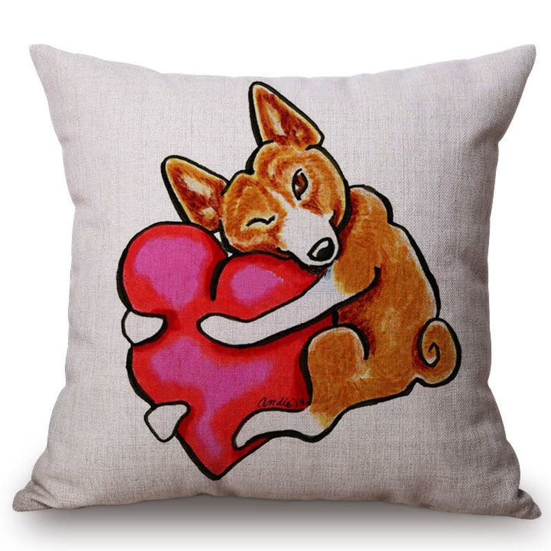 Cute Dog Dachshund Terrier Red Heart Sofa Decorative Throw Pillows Valentine Day Couple Home Decoration Chair Cushion Cover Case