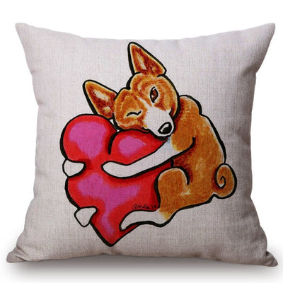 Cute Dog Dachshund Terrier Red Heart Sofa Decorative Throw Pillows Valentine Day Couple Home Decoration Chair Cushion Cover Case