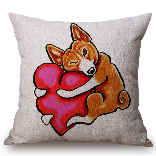 Cute Dog Dachshund Terrier Red Heart Sofa Decorative Throw Pillows Valentine Day Couple Home Decoration Chair Cushion Cover Case