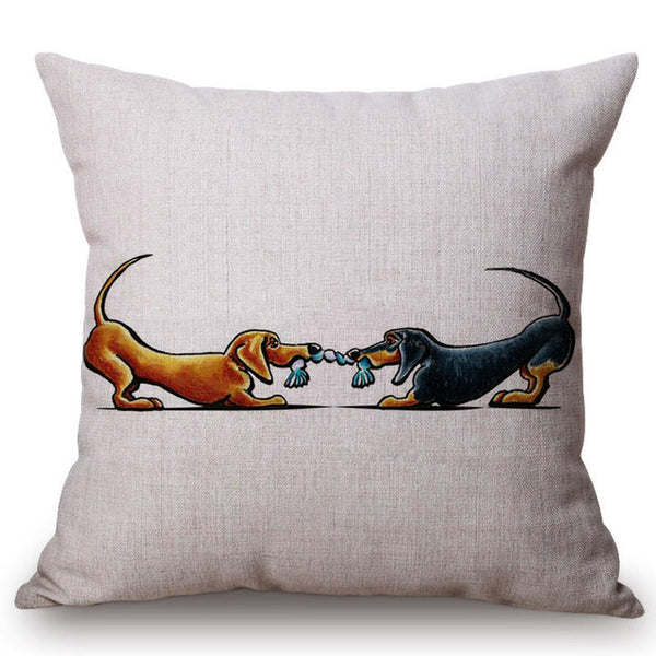 Cute Dog Dachshund Terrier Red Heart Sofa Decorative Throw Pillows Valentine Day Couple Home Decoration Chair Cushion Cover Case