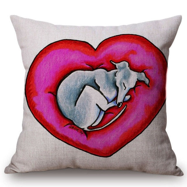 Cute Dog Dachshund Terrier Red Heart Sofa Decorative Throw Pillows Valentine Day Couple Home Decoration Chair Cushion Cover Case