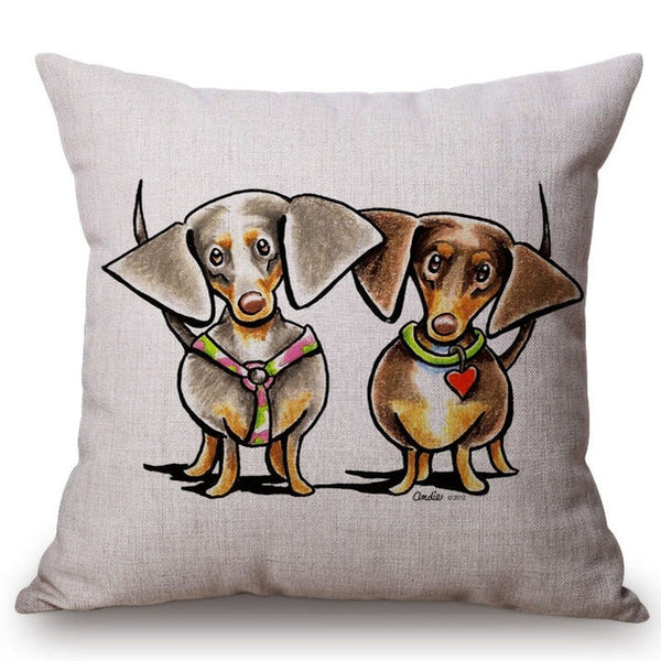 Cute Dog Dachshund Terrier Red Heart Sofa Decorative Throw Pillows Valentine Day Couple Home Decoration Chair Cushion Cover Case
