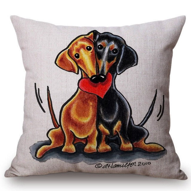 Cute Dog Dachshund Terrier Red Heart Sofa Decorative Throw Pillows Valentine Day Couple Home Decoration Chair Cushion Cover Case