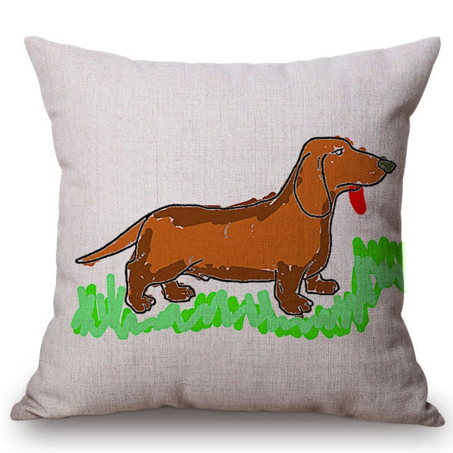 Cute Dog Dachshund Terrier Red Heart Sofa Decorative Throw Pillows Valentine Day Couple Home Decoration Chair Cushion Cover Case