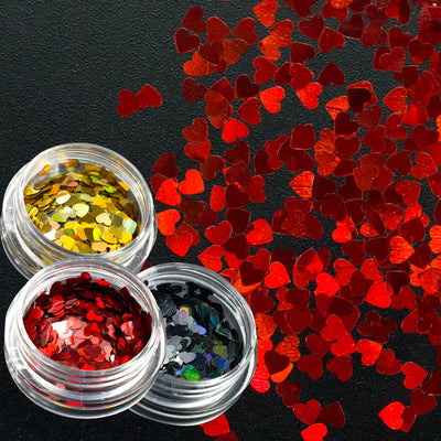 3mmSweet Love Heart Nail Glitter Sequins Gold/Red/Black Shinning Paillettes Nail Art Decor Flakes 3D Valentine Tip  CHLB200-1000