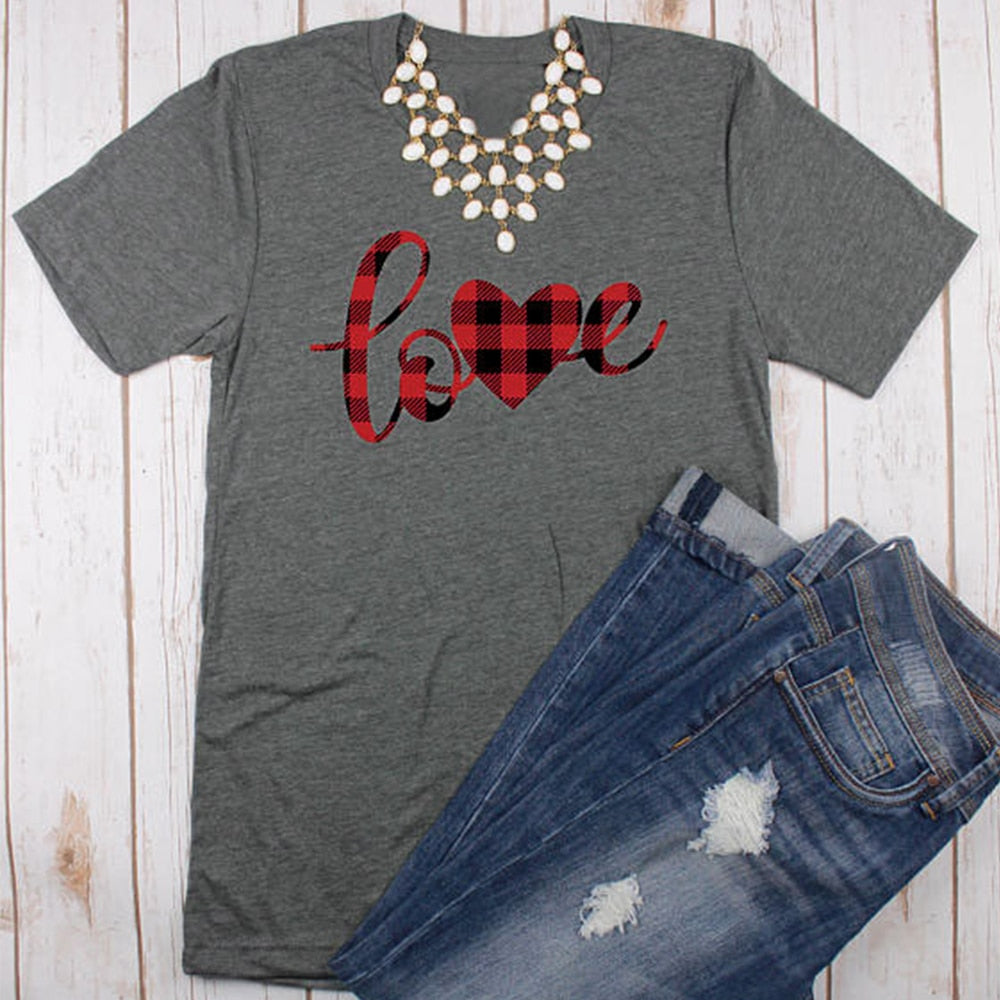 Valentine's day T-Shirt Women Short Sleeve Love Printed O-Neck T-Shirt Female 2018 Summer Casual Simple Tee Girls Valentine Tops