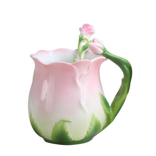 3D Rose Flower Enamel Coffee Mug Tea Milk Cup Set With Spoon Creative Ceramic Bone China Drinkware Valentine's Day Gift