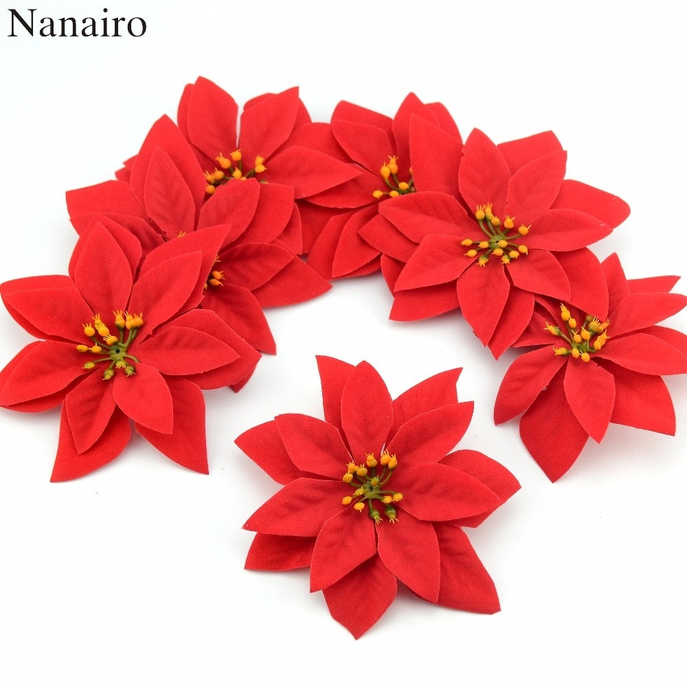 10 pcs 14cm Flannel Large Artificial Rose Flower Heads For Home Wedding  Decoration Scrapbooking DIY Christmas Tree Silk Flowers