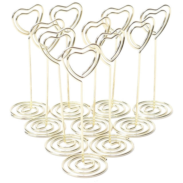 6 pcs Rose Gold Heart Shape Photo Holder Stands Table Number Holders Place Card Paper Menu Clips For Wedding Party Decoration
