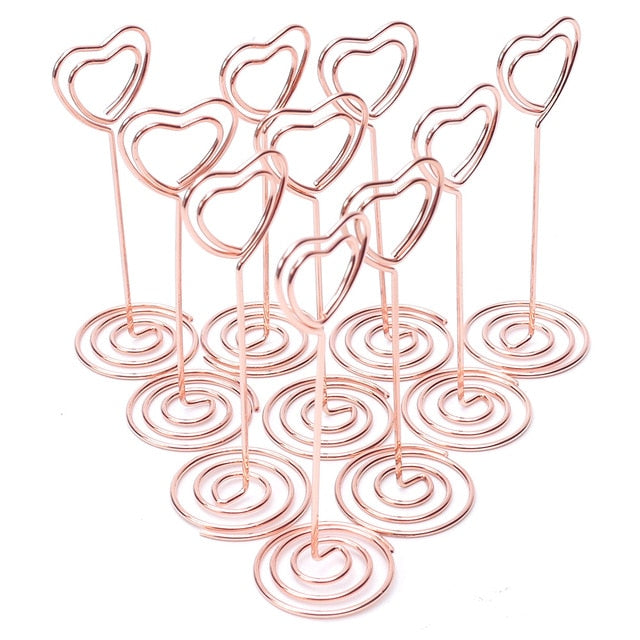6 pcs Rose Gold Heart Shape Photo Holder Stands Table Number Holders Place Card Paper Menu Clips For Wedding Party Decoration