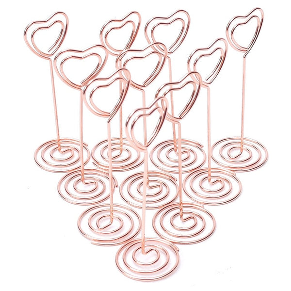 6 pcs Rose Gold Heart Shape Photo Holder Stands Table Number Holders Place Card Paper Menu Clips For Wedding Party Decoration
