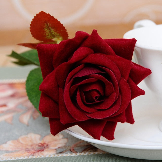 1PC French Romantic Artificial Rose Flower DIY Velvet Silk Flower for Party Home Wedding Holiday Decoration