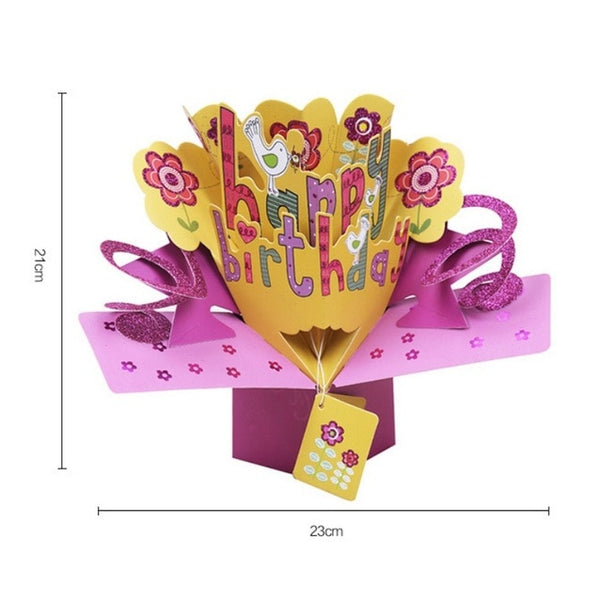 Fantastic Flower  3D Pop UP Greeting Cards Handmade Gift Nature Love with Bunch of Roses Happy Birthday with Flowers