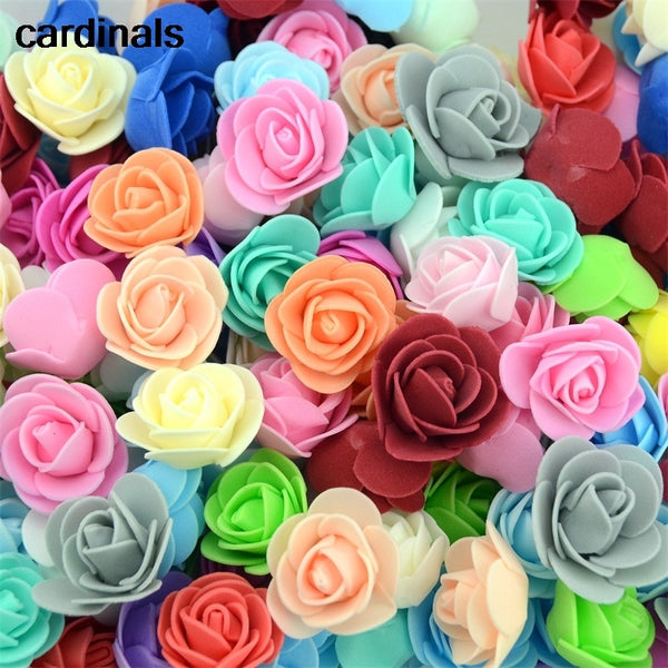 50PCS/Lot Artificial Mini PE Foam Rose Flower Head Handmade DIY Wedding Home Decoration DIY Scrapbooking Fake Flower Kiss Ball