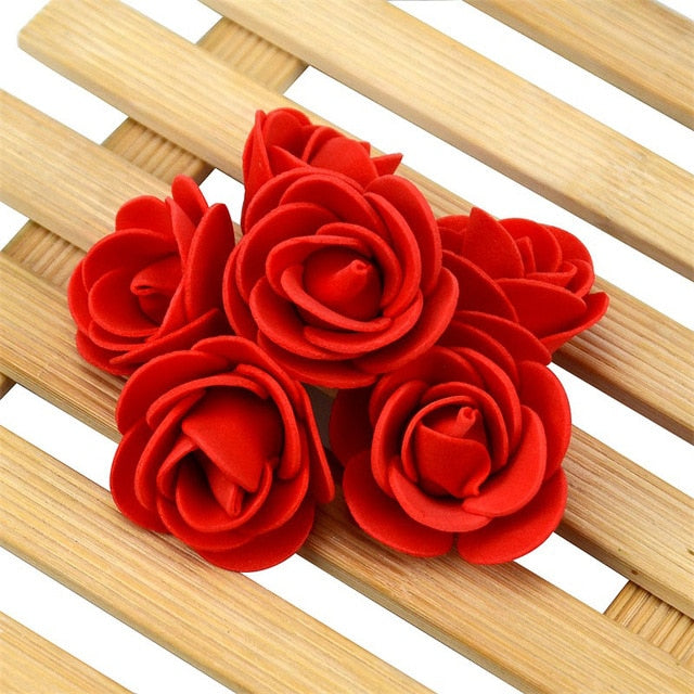 50PCS/Lot Artificial Mini PE Foam Rose Flower Head Handmade DIY Wedding Home Decoration DIY Scrapbooking Fake Flower Kiss Ball