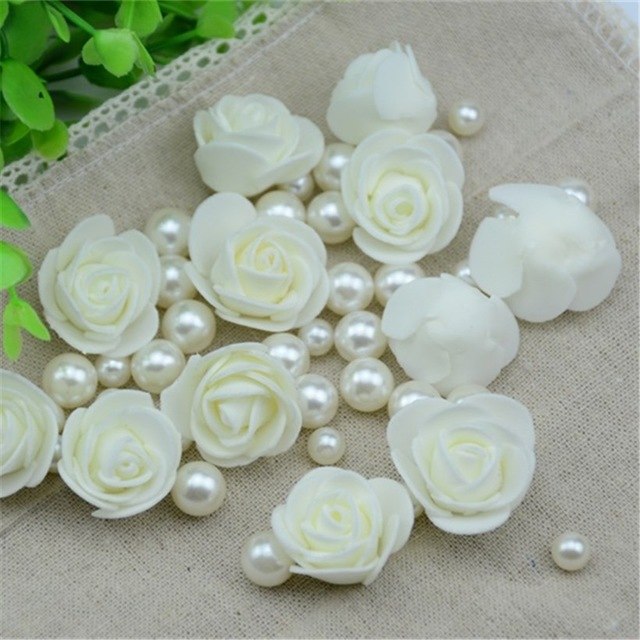 50PCS/Lot Artificial Mini PE Foam Rose Flower Head Handmade DIY Wedding Home Decoration DIY Scrapbooking Fake Flower Kiss Ball
