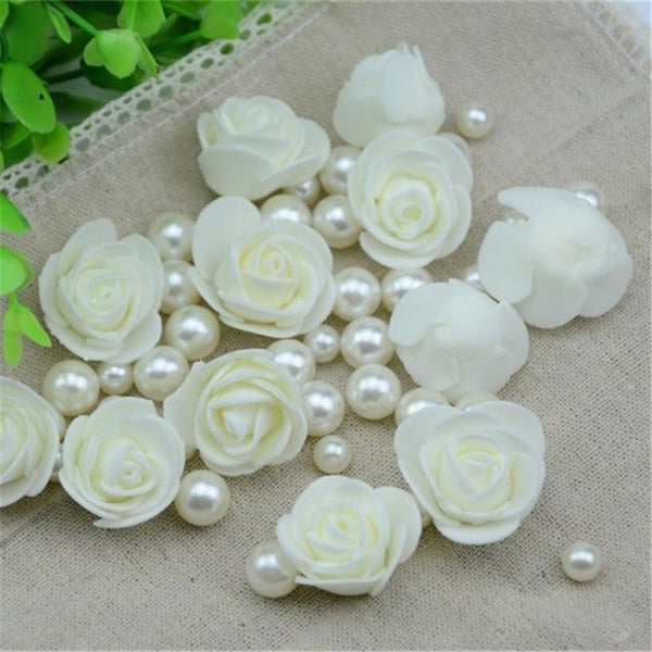 50PCS/Lot Artificial Mini PE Foam Rose Flower Head Handmade DIY Wedding Home Decoration DIY Scrapbooking Fake Flower Kiss Ball