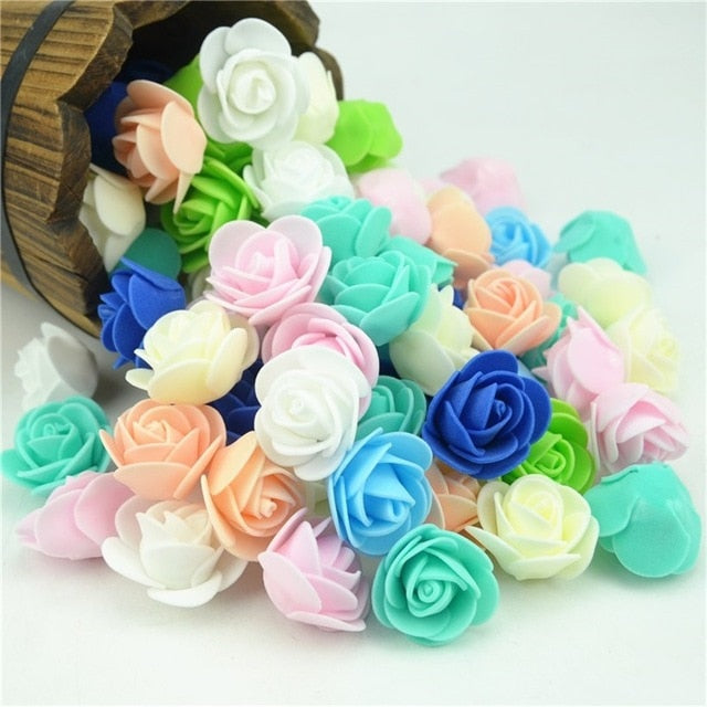 50PCS/Lot Artificial Mini PE Foam Rose Flower Head Handmade DIY Wedding Home Decoration DIY Scrapbooking Fake Flower Kiss Ball