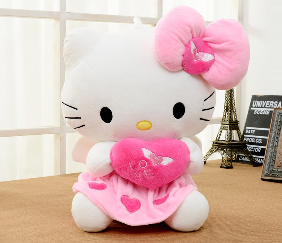 30cm/40cm High Plush Pink color Cat bowknot Dress Sit Hello Kitty Stuffed Doll Toy with Heart Pillow Valentine birthday gift