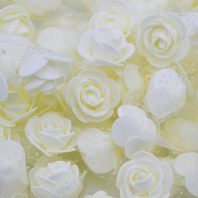 50Pcs/lot 3.5cm Mini PE Foam Rose Heads Artificial Silk Flowers For Home Garden DIY Pompom Wreaths Wedding Decor Supplies