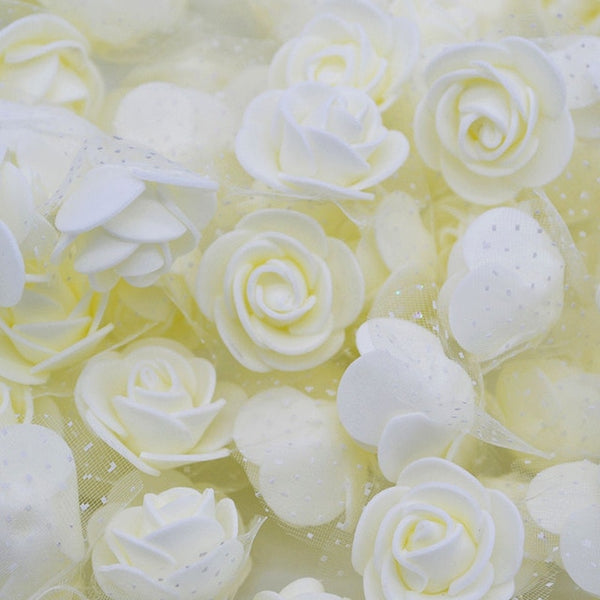 50Pcs/lot 3.5cm Mini PE Foam Rose Heads Artificial Silk Flowers For Home Garden DIY Pompom Wreaths Wedding Decor Supplies