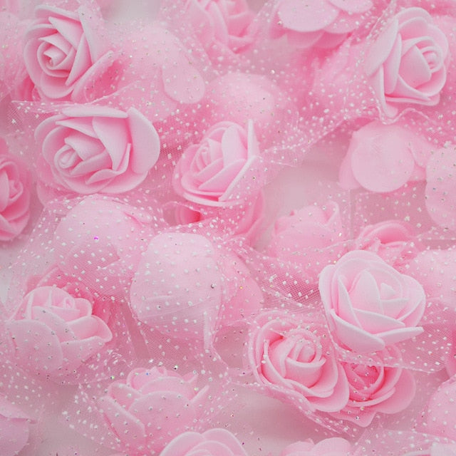 50Pcs/lot 3.5cm Mini PE Foam Rose Heads Artificial Silk Flowers For Home Garden DIY Pompom Wreaths Wedding Decor Supplies