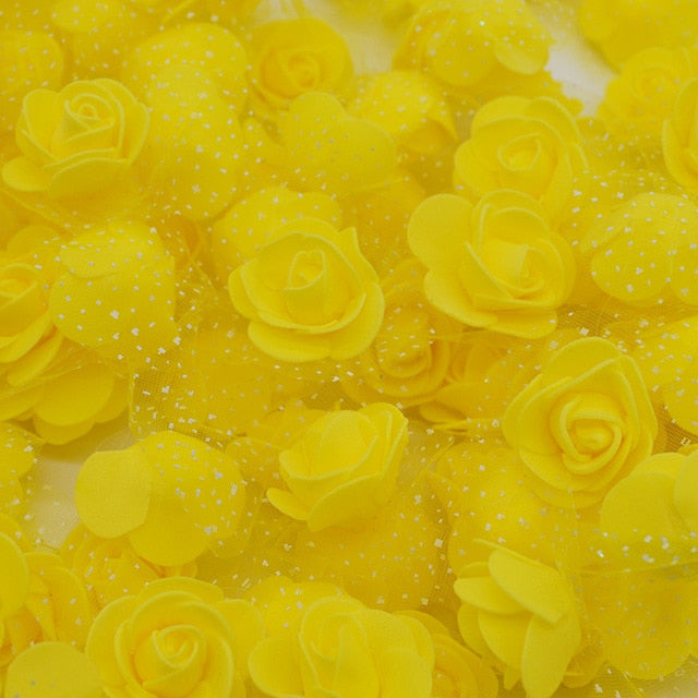 50Pcs/lot 3.5cm Mini PE Foam Rose Heads Artificial Silk Flowers For Home Garden DIY Pompom Wreaths Wedding Decor Supplies
