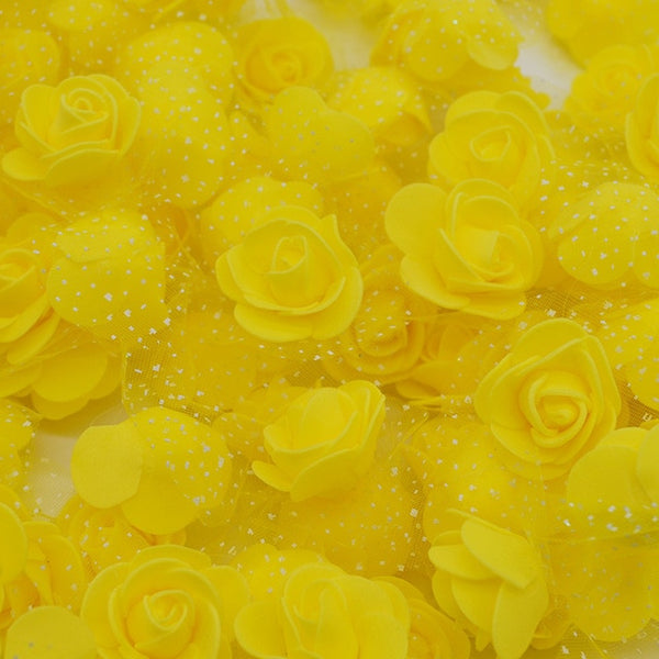 50Pcs/lot 3.5cm Mini PE Foam Rose Heads Artificial Silk Flowers For Home Garden DIY Pompom Wreaths Wedding Decor Supplies