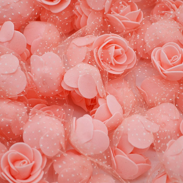 50Pcs/lot 3.5cm Mini PE Foam Rose Heads Artificial Silk Flowers For Home Garden DIY Pompom Wreaths Wedding Decor Supplies