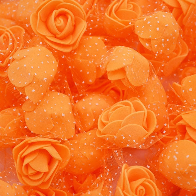 50Pcs/lot 3.5cm Mini PE Foam Rose Heads Artificial Silk Flowers For Home Garden DIY Pompom Wreaths Wedding Decor Supplies