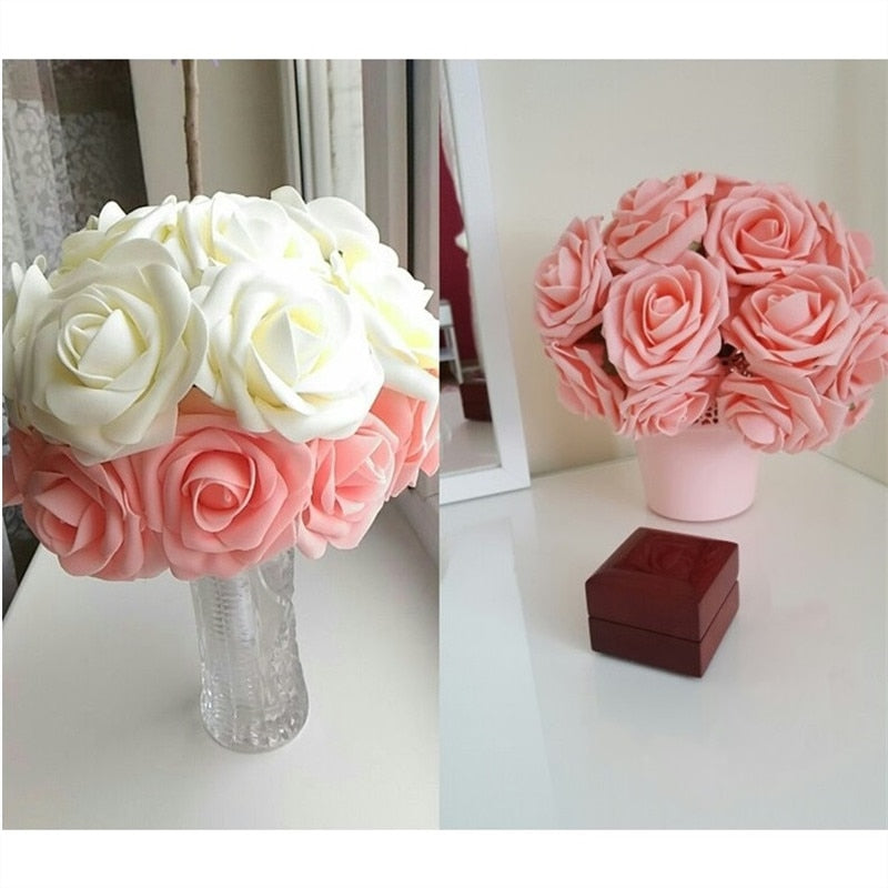 10 Heads 8CM Pretty Charming Artificial Flowers PE Foam Rose Flowers Bride Bouquet Home Wedding Decor Scrapbooking DIY Supplies