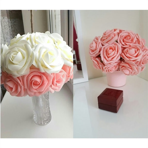 10 Heads 8CM Pretty Charming Artificial Flowers PE Foam Rose Flowers Bride Bouquet Home Wedding Decor Scrapbooking DIY Supplies