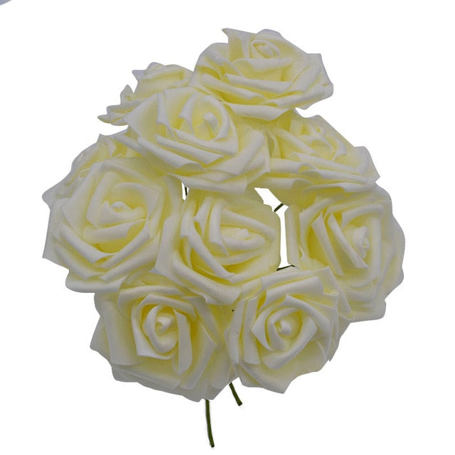 10 Heads 8CM Pretty Charming Artificial Flowers PE Foam Rose Flowers Bride Bouquet Home Wedding Decor Scrapbooking DIY Supplies