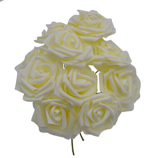 10 Heads 8CM Pretty Charming Artificial Flowers PE Foam Rose Flowers Bride Bouquet Home Wedding Decor Scrapbooking DIY Supplies