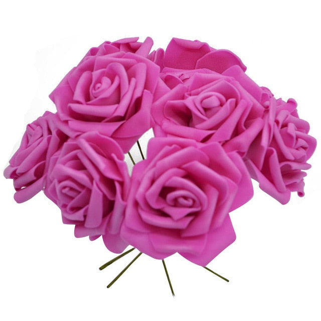 10 Heads 8CM Pretty Charming Artificial Flowers PE Foam Rose Flowers Bride Bouquet Home Wedding Decor Scrapbooking DIY Supplies