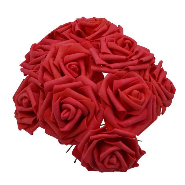 10 Heads 8CM Pretty Charming Artificial Flowers PE Foam Rose Flowers Bride Bouquet Home Wedding Decor Scrapbooking DIY Supplies