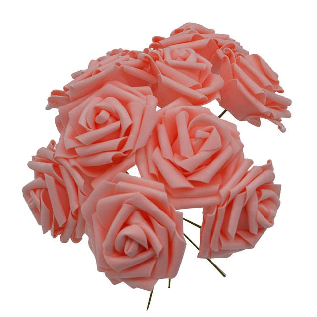 10 Heads 8CM Pretty Charming Artificial Flowers PE Foam Rose Flowers Bride Bouquet Home Wedding Decor Scrapbooking DIY Supplies