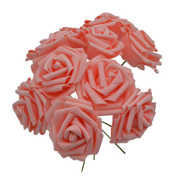10 Heads 8CM Pretty Charming Artificial Flowers PE Foam Rose Flowers Bride Bouquet Home Wedding Decor Scrapbooking DIY Supplies
