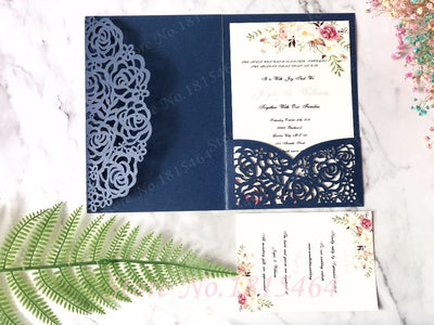 50pcs New Laser Cut Wedding Invitations Cards Set/Rose Greeting Cards/Customize Business Invitations RSVP Cards Party Supplies