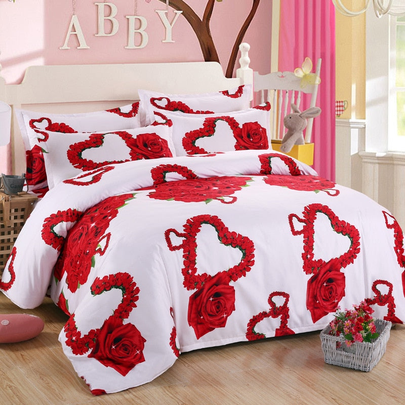 New 3d Red Love Bedding Set Romantic Wedding Valentines Gift for Her 4pcs Include Duvet Cover Bed Sheet Pillowcase Free Shipping