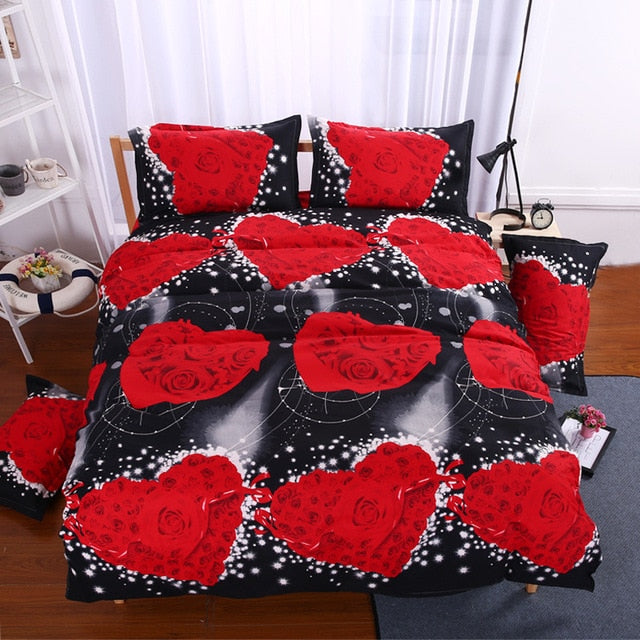 New 3d Red Love Bedding Set Romantic Wedding Valentines Gift for Her 4pcs Include Duvet Cover Bed Sheet Pillowcase Free Shipping