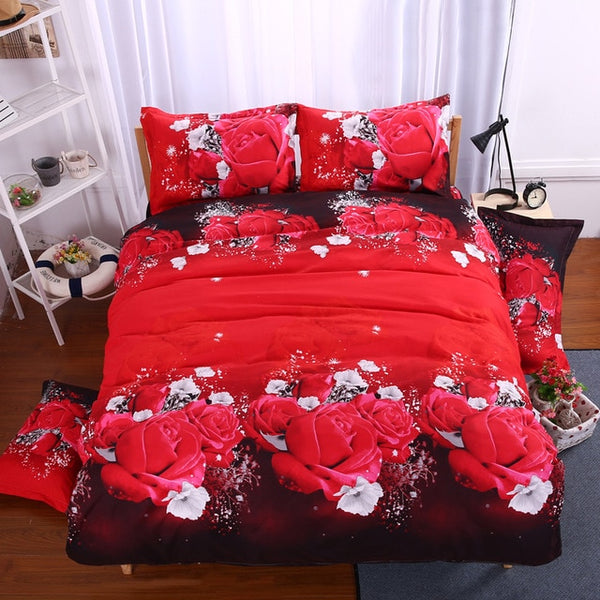 New 3d Red Love Bedding Set Romantic Wedding Valentines Gift for Her 4pcs Include Duvet Cover Bed Sheet Pillowcase Free Shipping