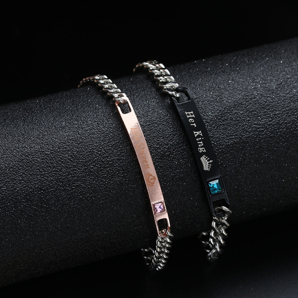 1PC Stainless Steel Lover Couples her Beast& His Beauty Bangles Her King His Queen Bracelets Men Women Jewelry Valentine's Day