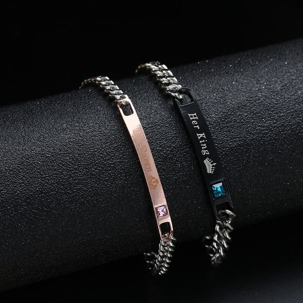 1PC Stainless Steel Lover Couples her Beast& His Beauty Bangles Her King His Queen Bracelets Men Women Jewelry Valentine's Day