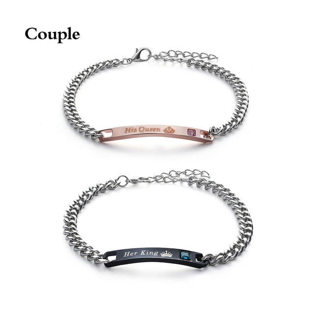 1PC Stainless Steel Lover Couples her Beast& His Beauty Bangles Her King His Queen Bracelets Men Women Jewelry Valentine's Day