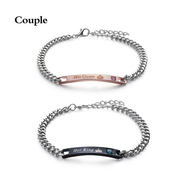 1PC Stainless Steel Lover Couples her Beast& His Beauty Bangles Her King His Queen Bracelets Men Women Jewelry Valentine's Day
