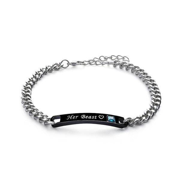 1PC Stainless Steel Lover Couples her Beast& His Beauty Bangles Her King His Queen Bracelets Men Women Jewelry Valentine's Day