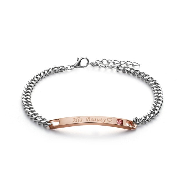 1PC Stainless Steel Lover Couples her Beast& His Beauty Bangles Her King His Queen Bracelets Men Women Jewelry Valentine's Day