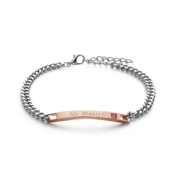 1PC Stainless Steel Lover Couples her Beast& His Beauty Bangles Her King His Queen Bracelets Men Women Jewelry Valentine's Day